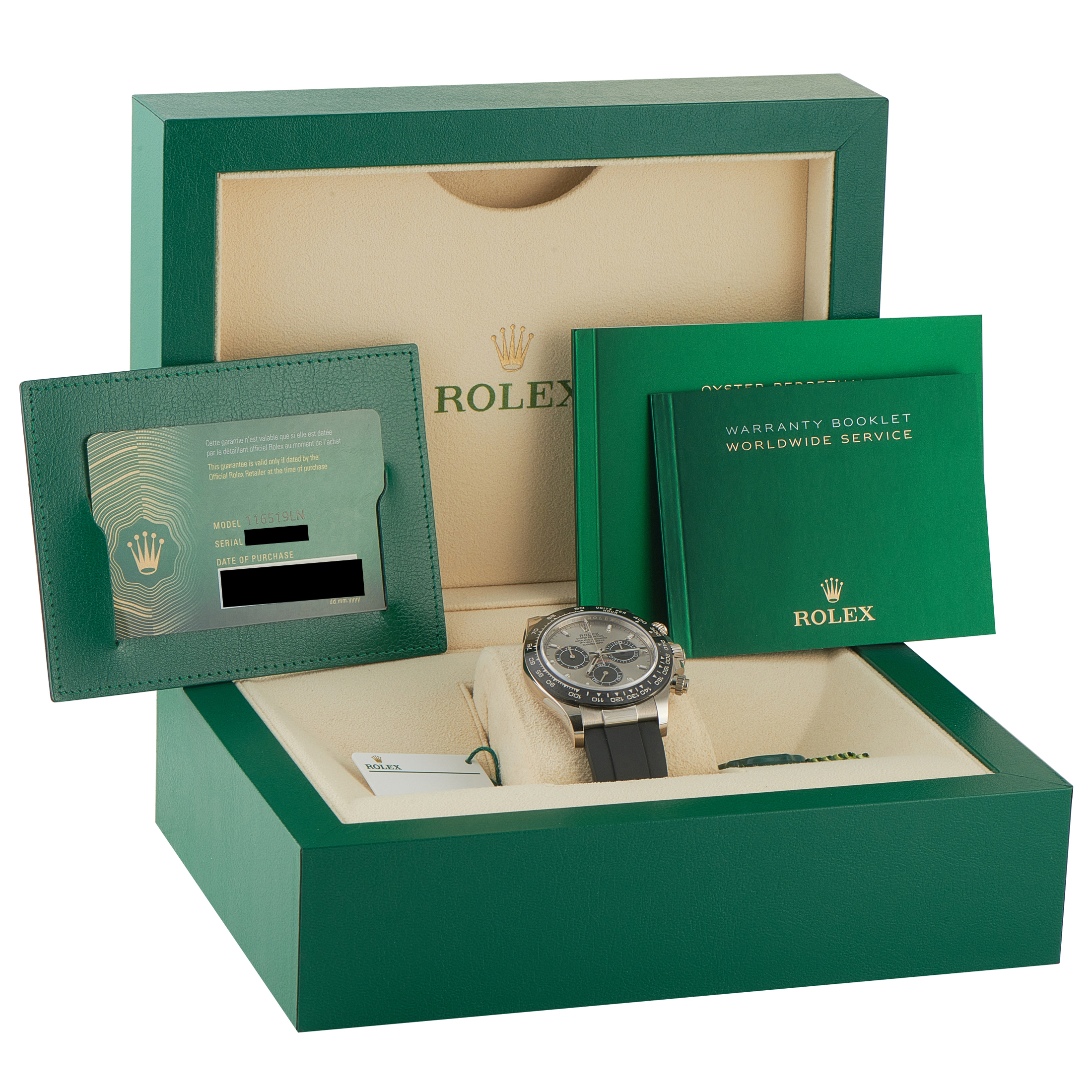 Rolex Daytona Silver Dial White Gold Oysterflex Watch 116519LN