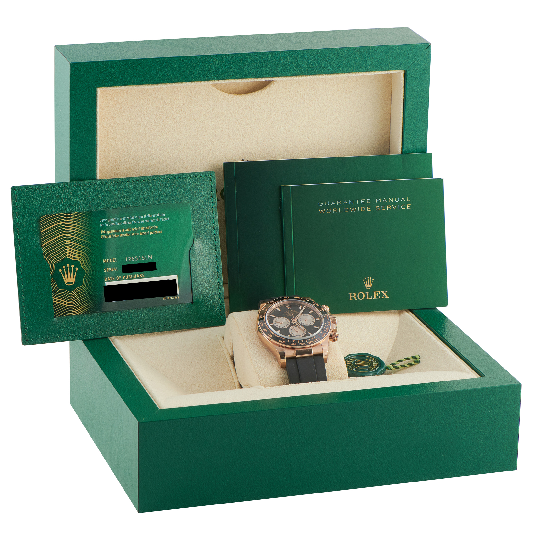 Rolex Daytona Black Dial Everose Gold Oysterflex Watch 126515LN