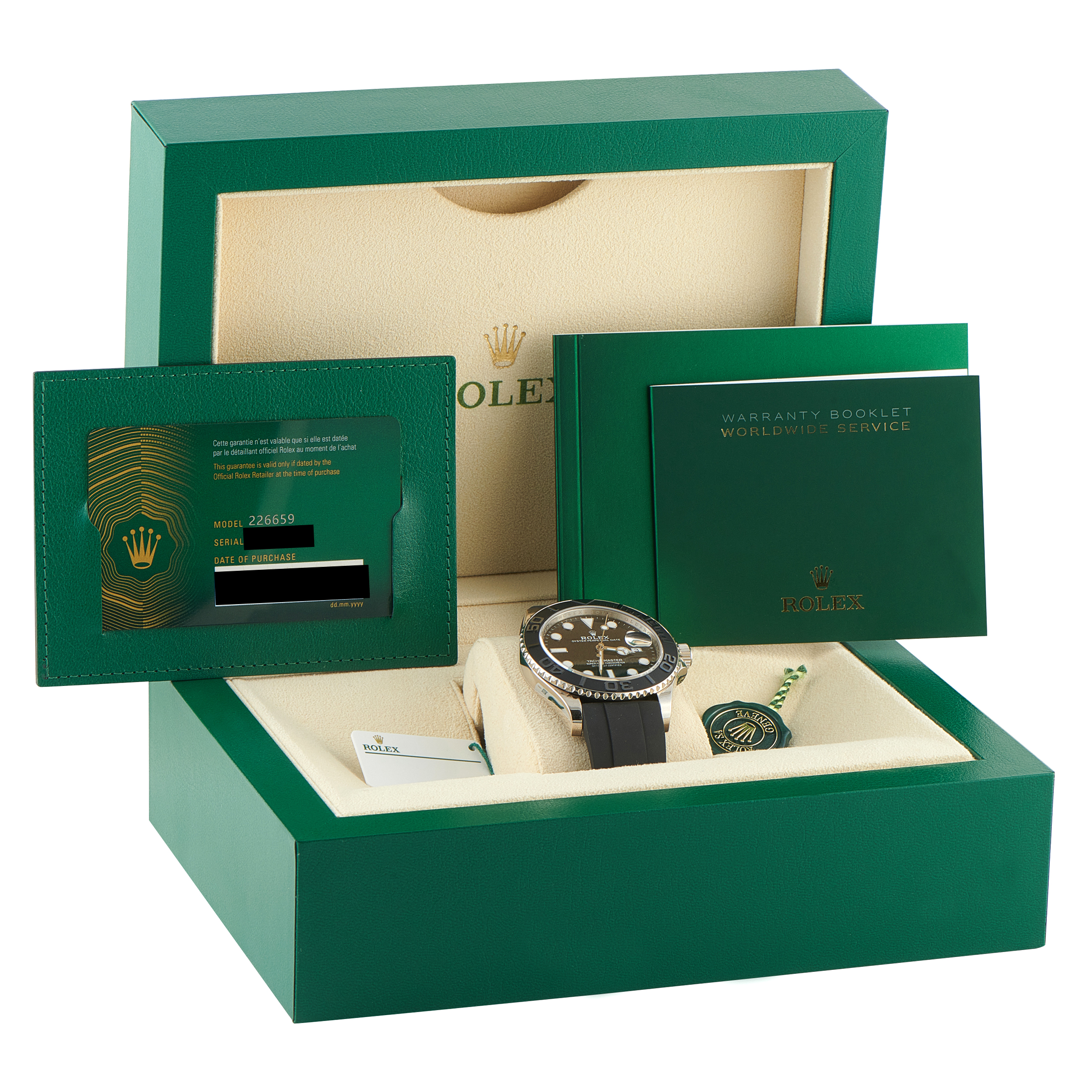 Rolex Yacht-Master 42 Black Dial White Gold Oysterflex Watch 226659