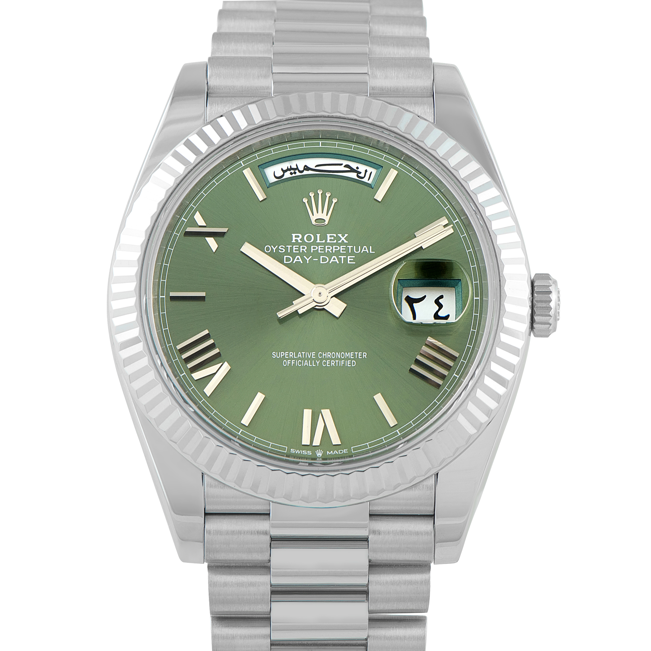 Rolex Day-Date 40 Olive Green Dial Platinum President Watch 228236