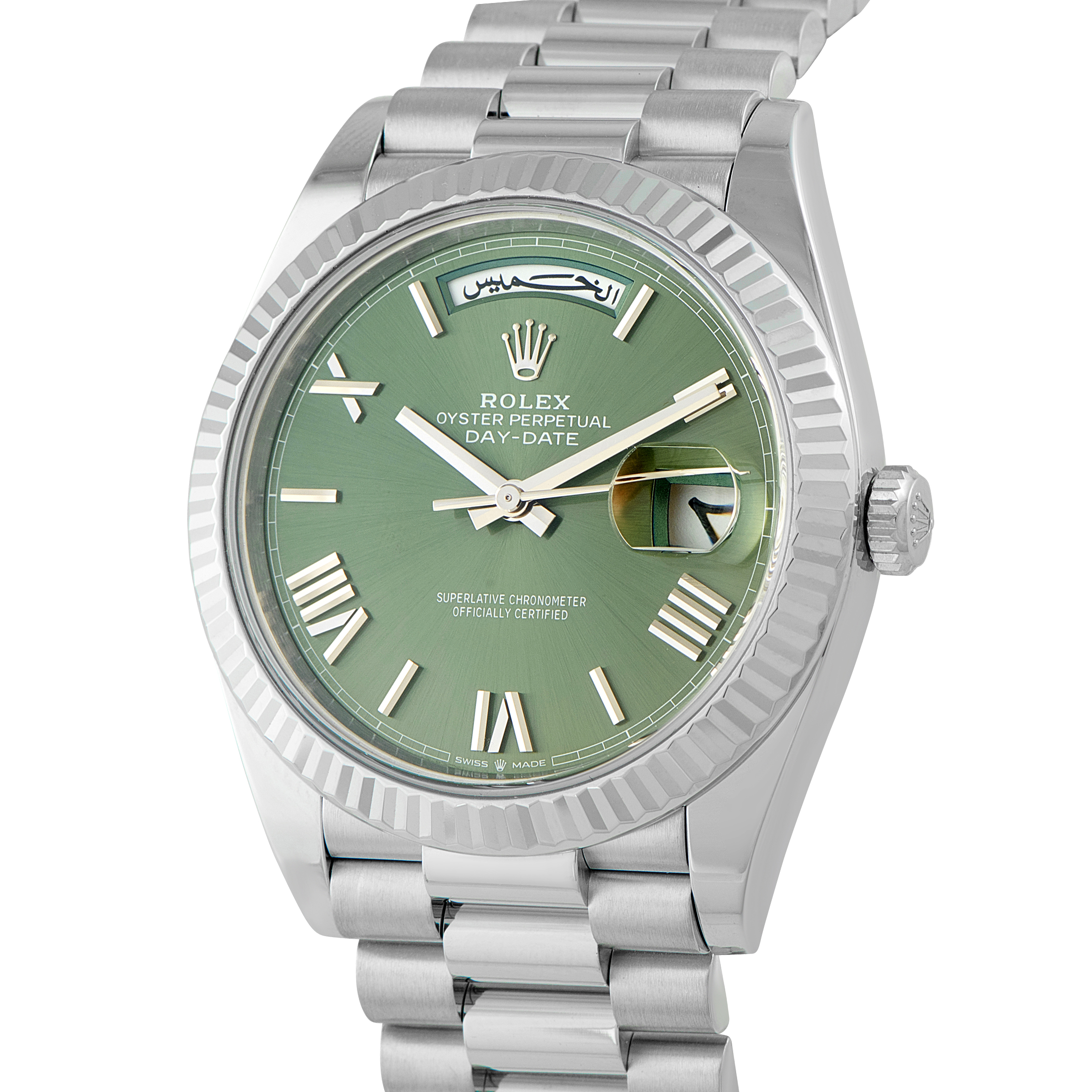 Rolex Day-Date 40 Olive Green Dial Platinum President Watch 228236