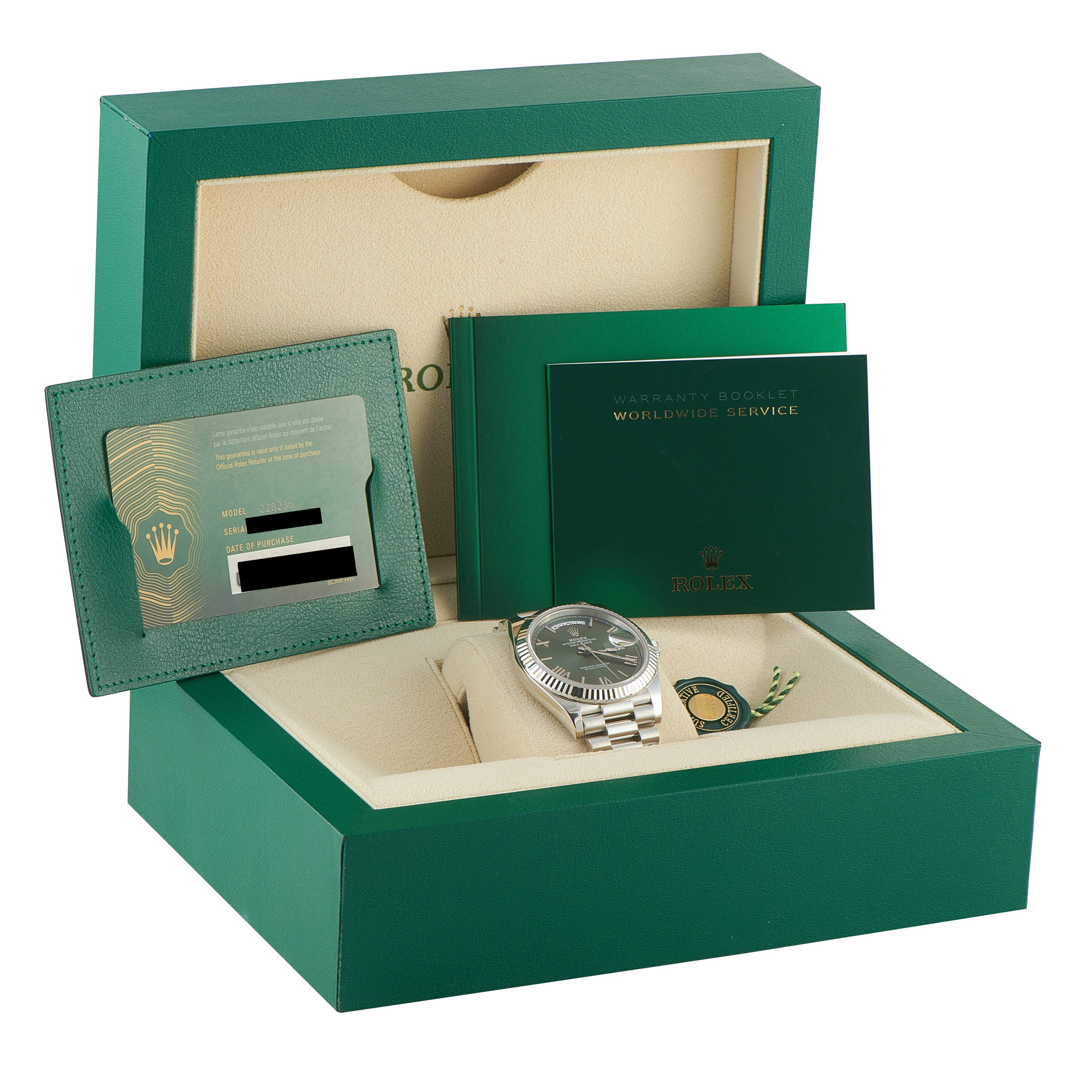 Rolex Day-Date 40 Olive Green Dial Platinum President Watch 228236