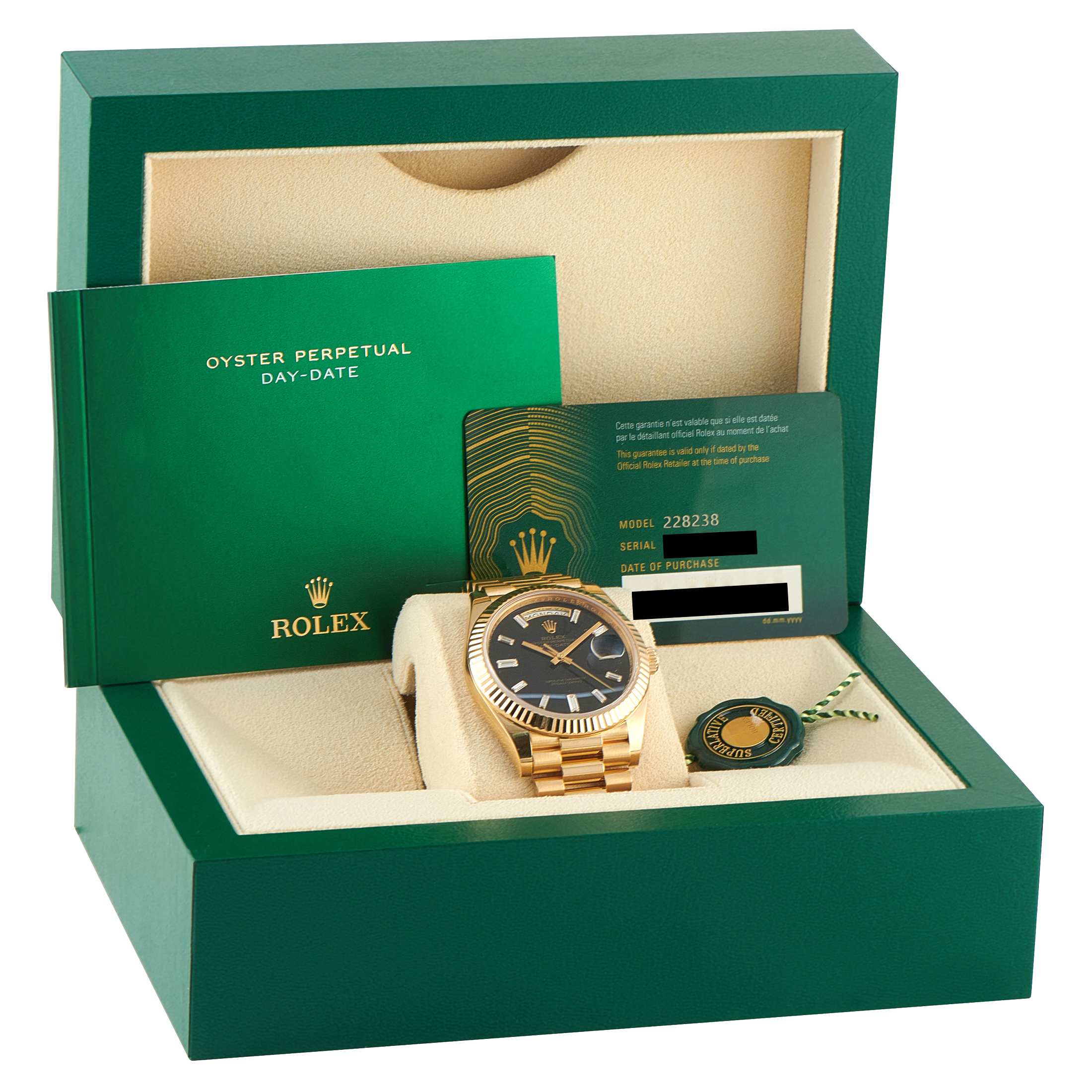 Rolex Day-Date Diamond-Set Onyx Dial Yellow Gold President Watch 228238