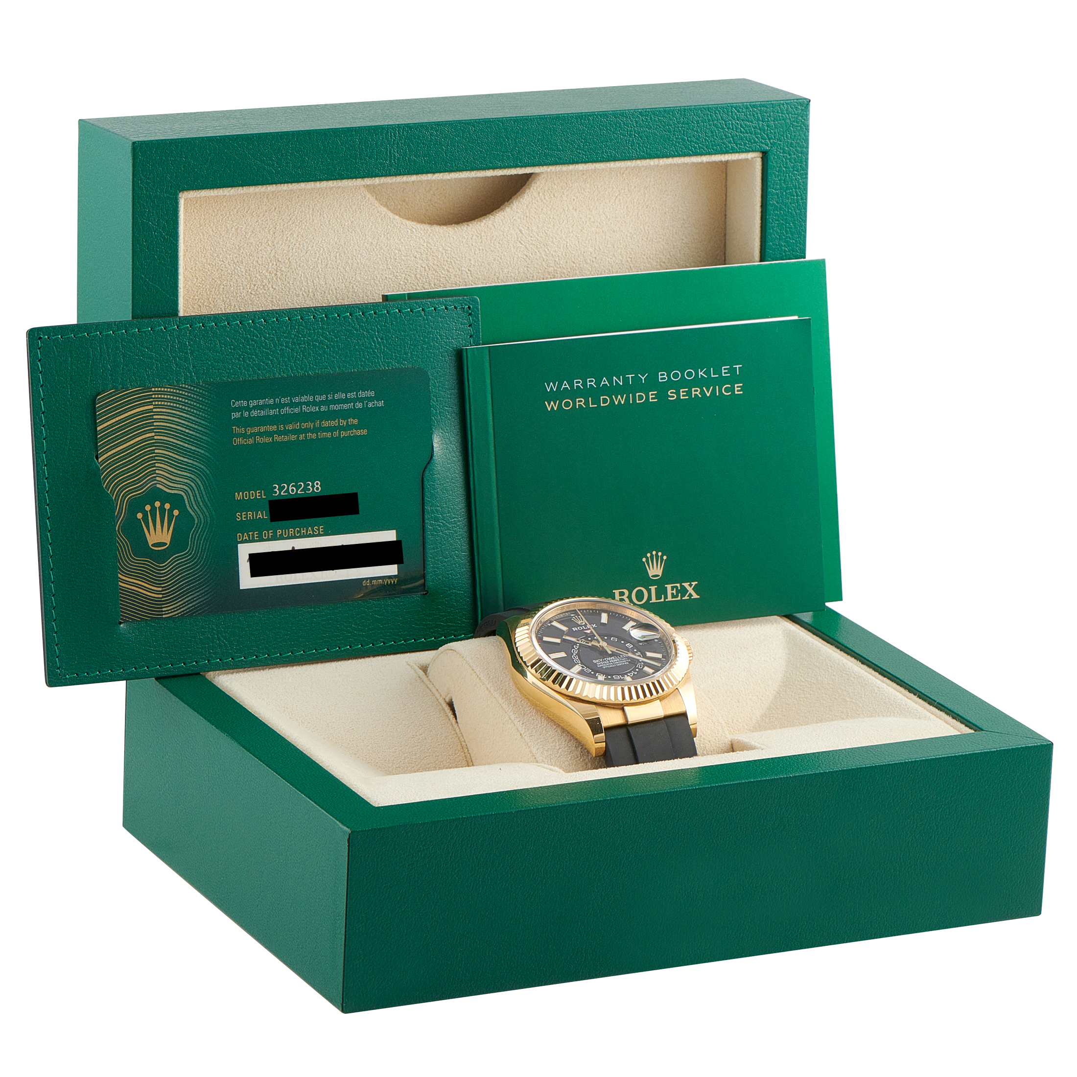 Rolex Sky-Dweller Black Dial Yellow Gold Oysterflex Watch 326238