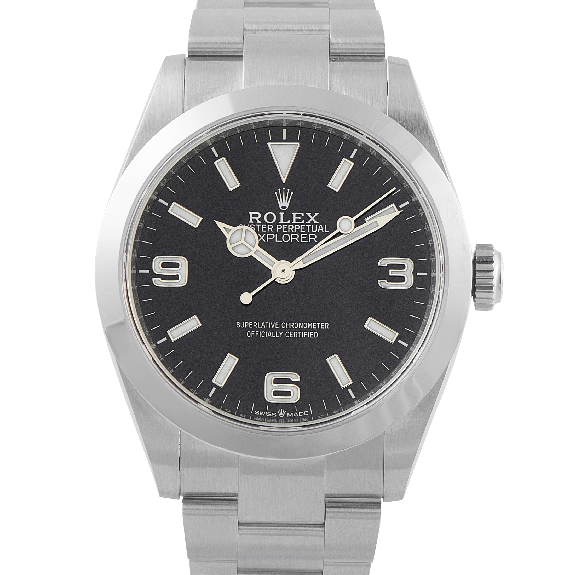 Rolex Explorer 40 Black Dial Steel Watch 224270 front view