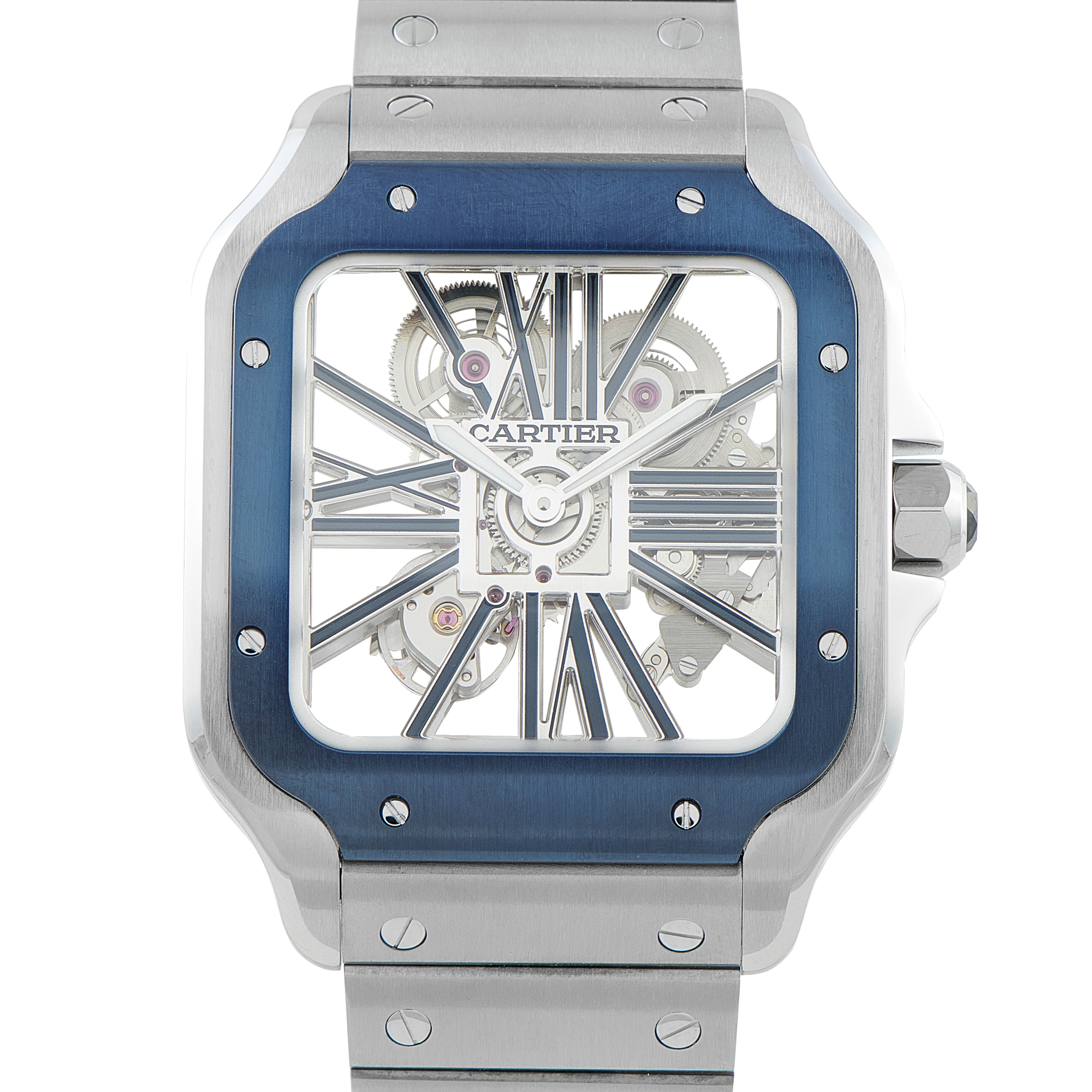 Cartier Santos Skeleton Large Model Steel Watch WHSA0026 front view