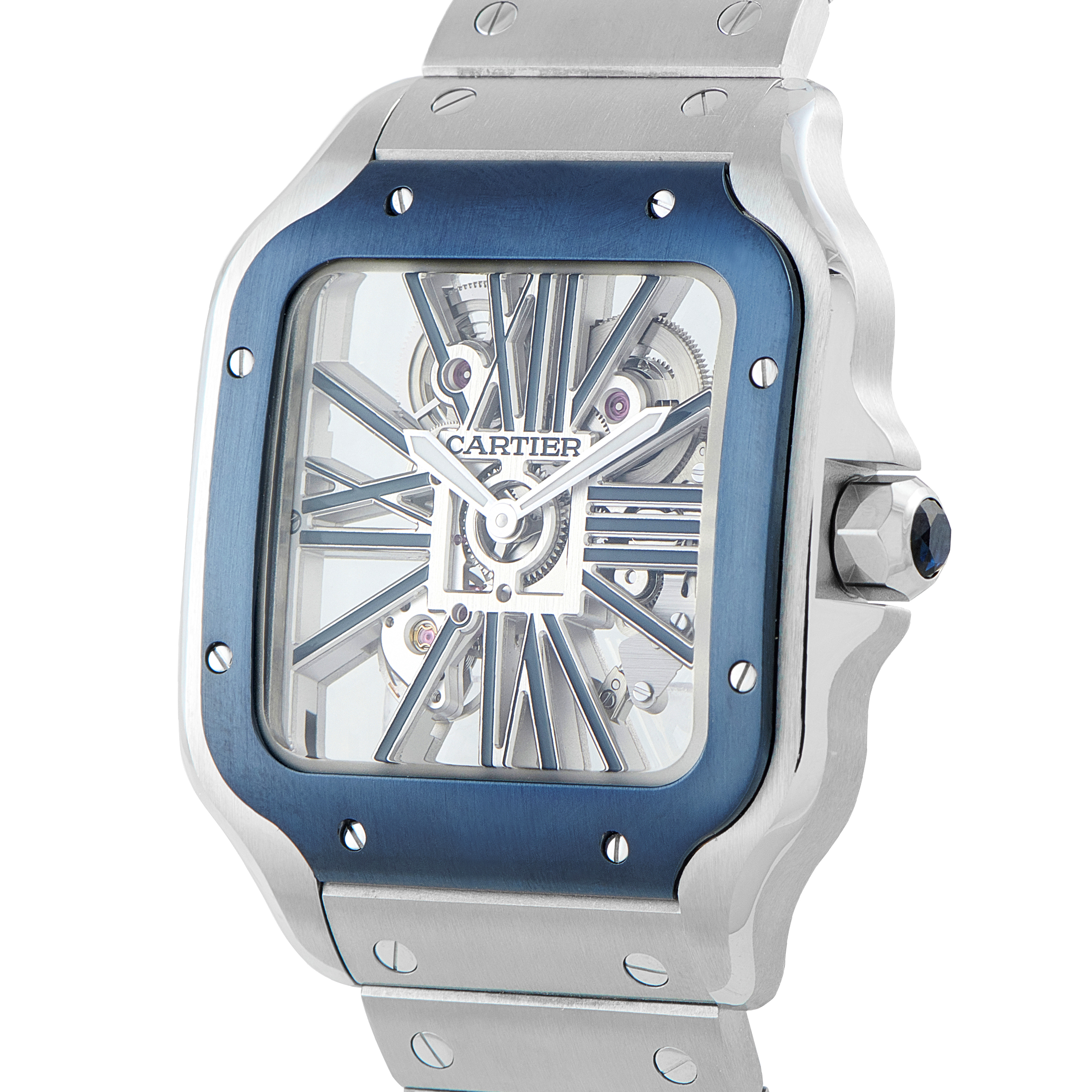 Cartier Santos Skeleton Large Model Steel Watch WHSA0026 side view