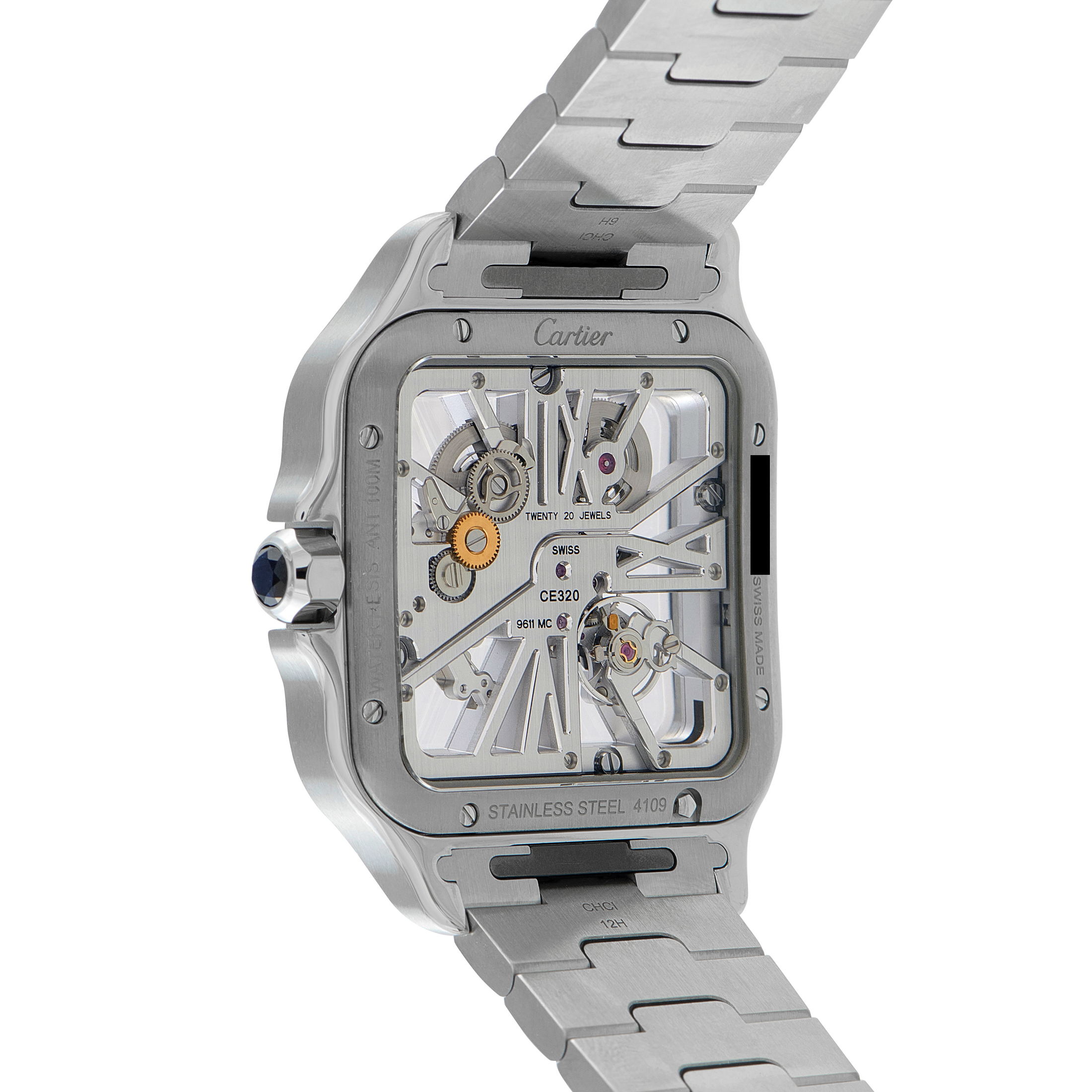 Cartier Santos Skeleton Large Model Steel Watch WHSA0026 caseback