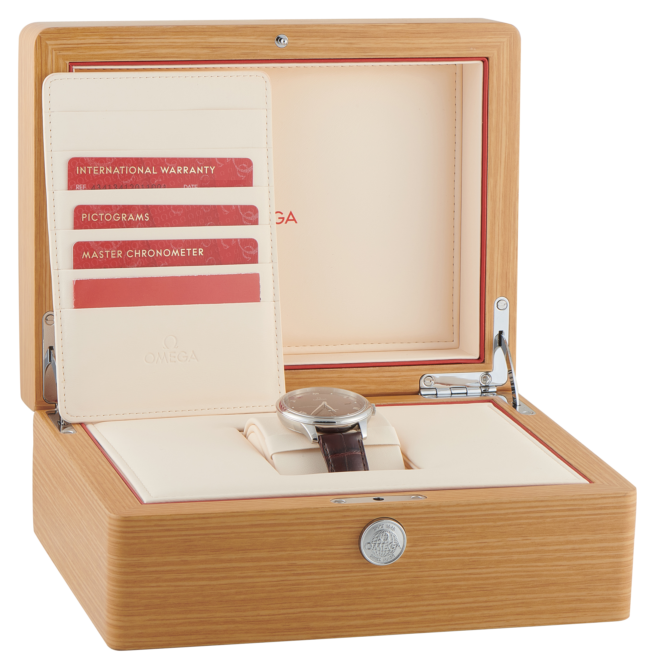 Omega De Ville Prestige Red Dial Steel on Leather Watch 434.13.41.20.11.001