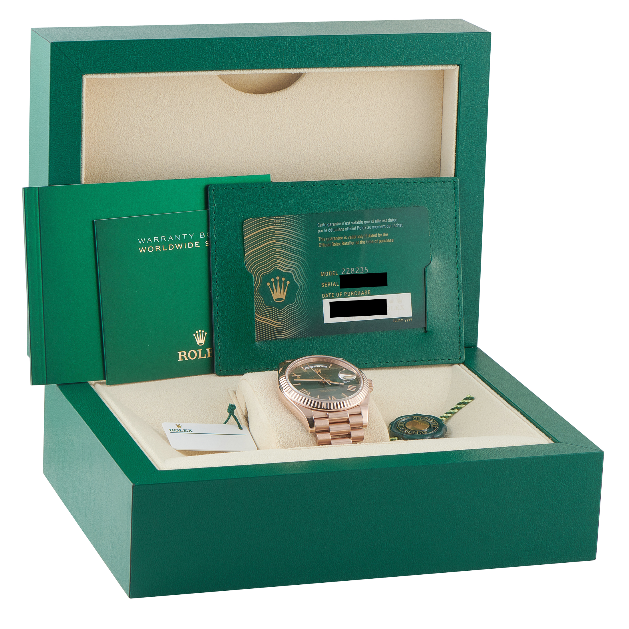 Rolex Day-Date Green Roman Dial Everose Gold President Watch 228235