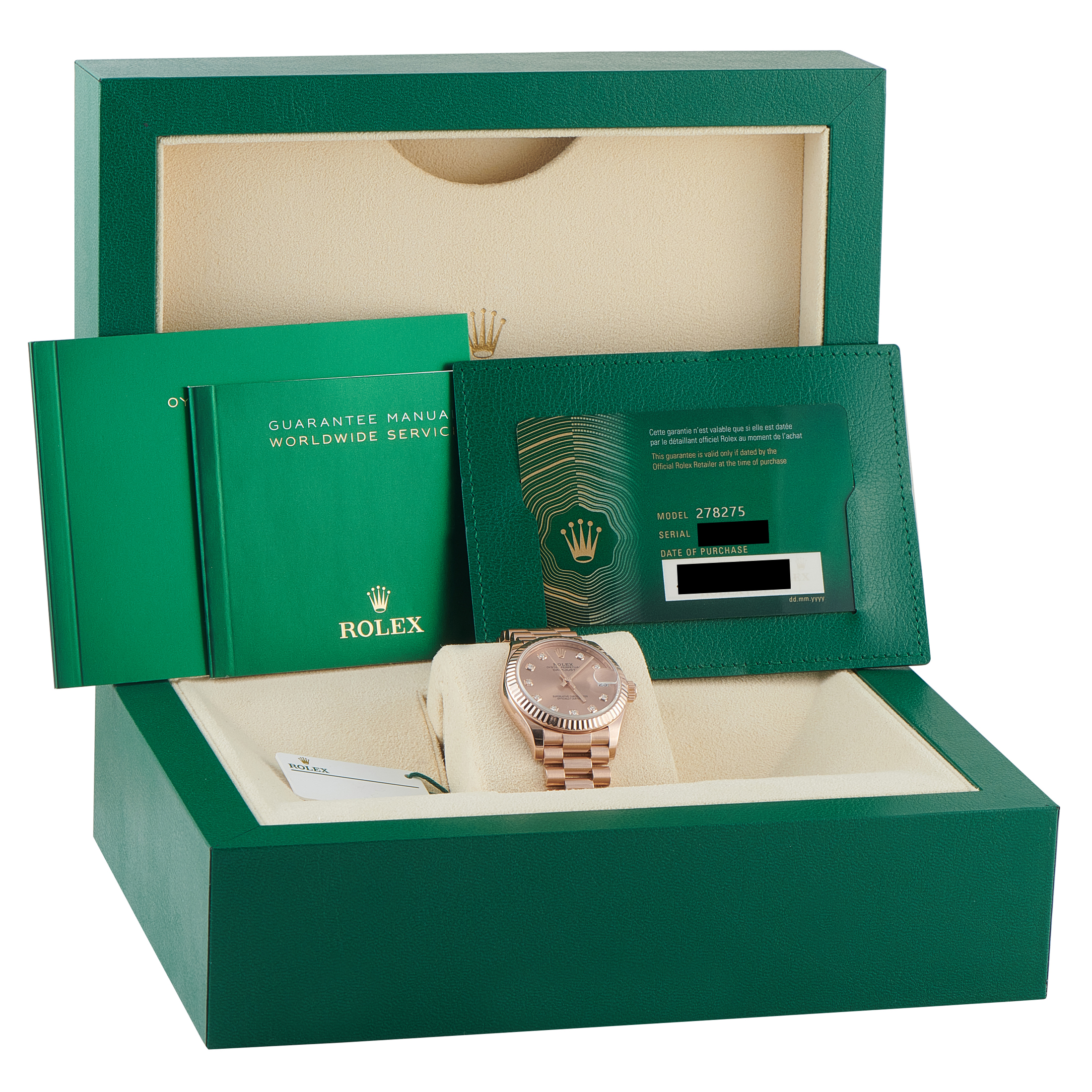 Rolex Datejust 31 Rose Diamond Dial Everose Gold President Watch 278275