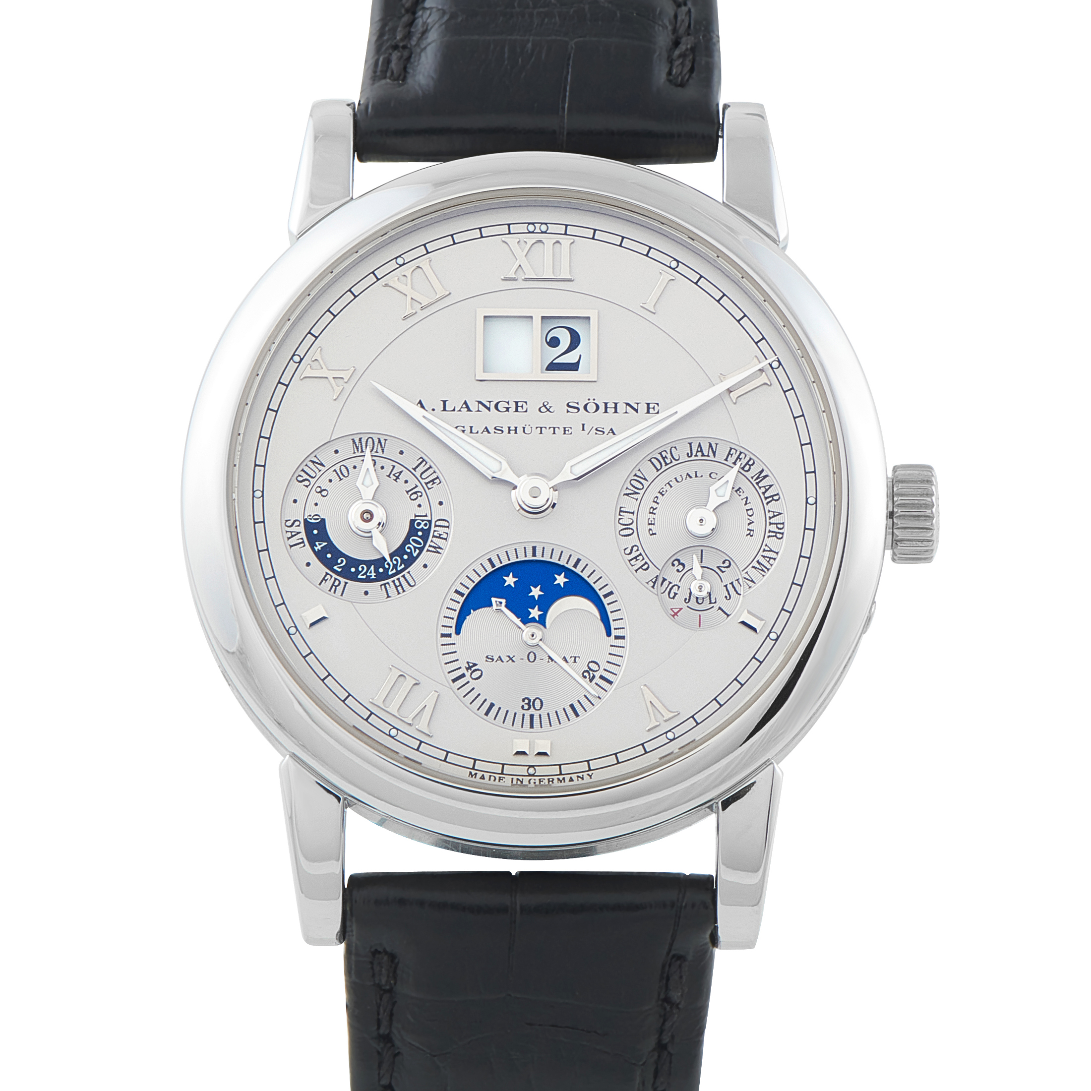 A. Lange & Sohne Langematik Perpetual Platinum Watch 310.025E front view