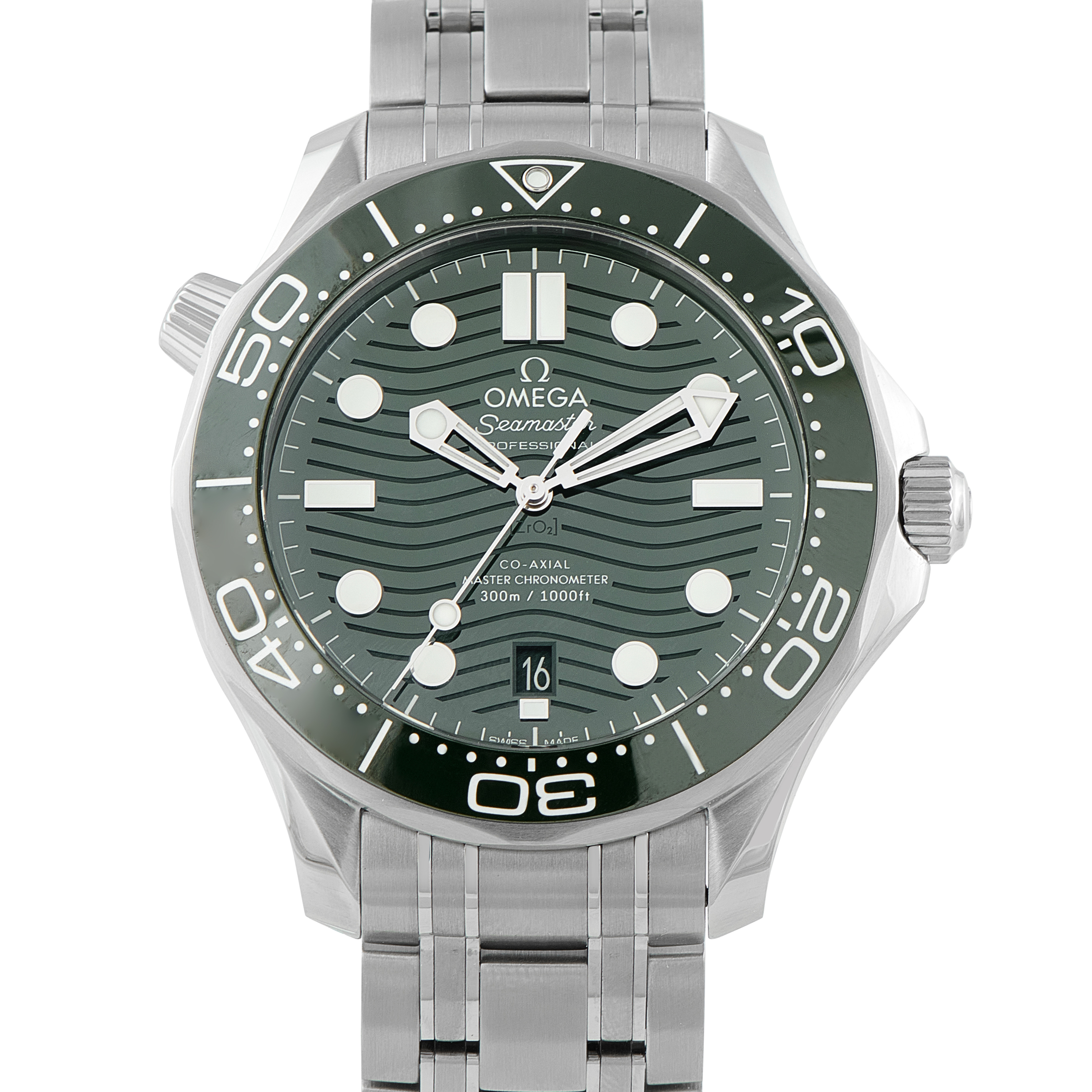Omega Seamaster Diver Green Dial Steel Watch 210.30.42.20.10.001 front view