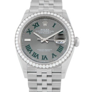 Rolex Datejust 36 Wimbledon Dial Diamond Bezel Jubilee Watch 126284RBR front view