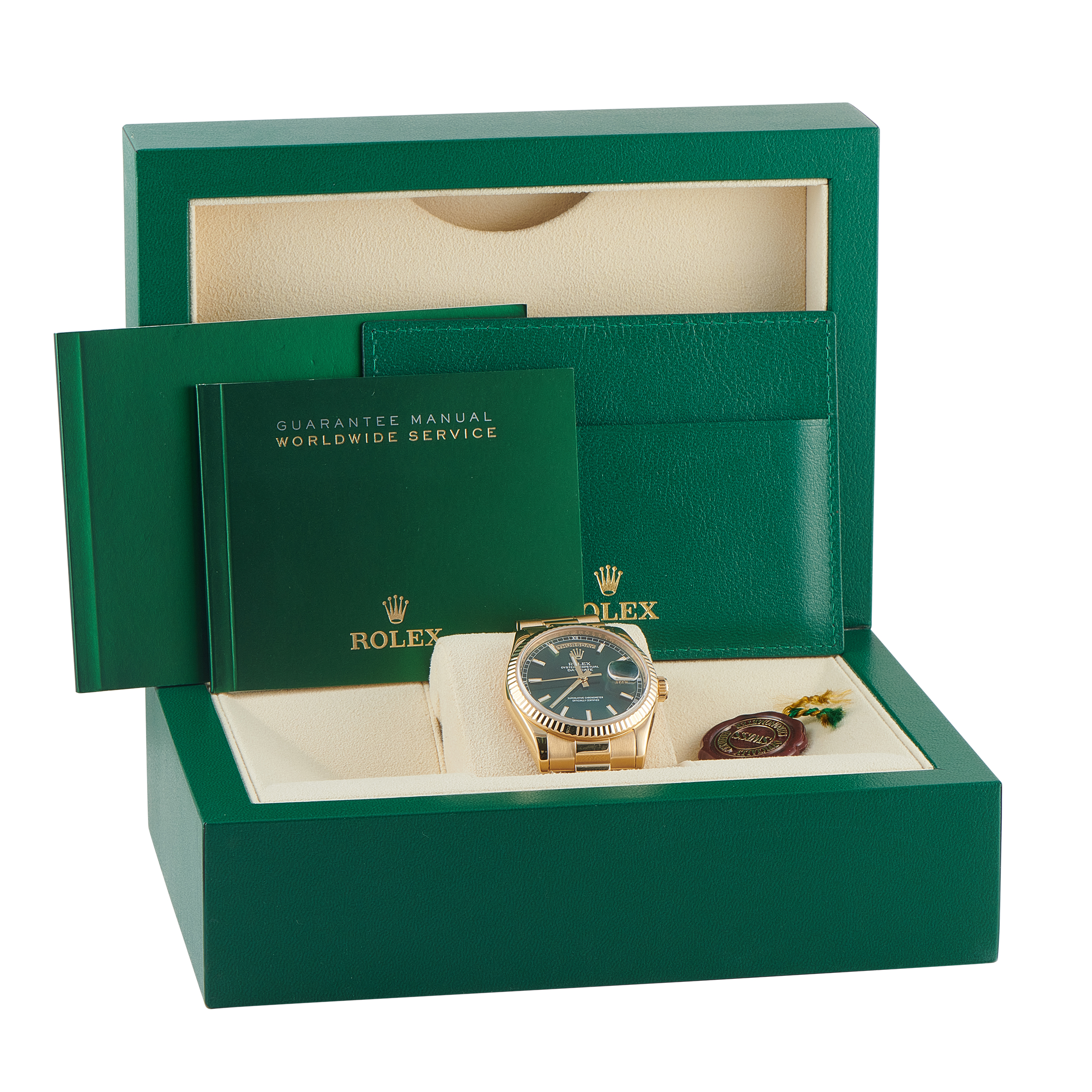 Rolex Day-Date Green Dial Yellow Gold President Watch 118238 - Image 5