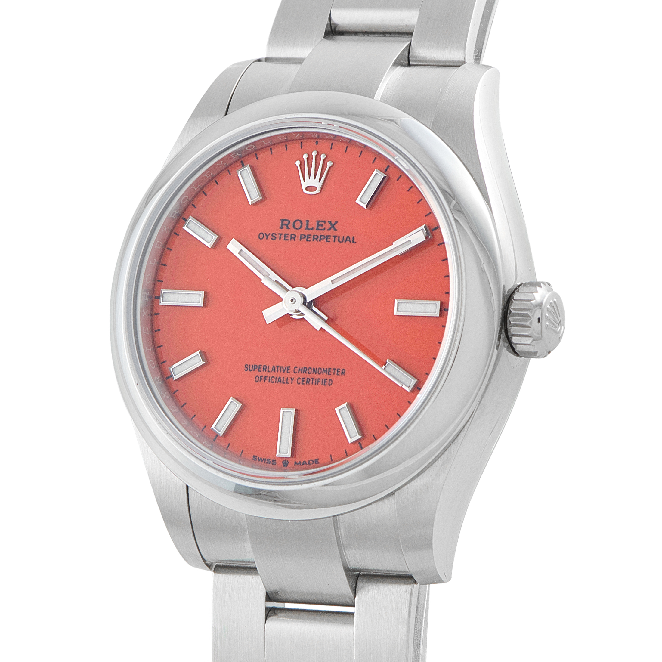Rolex Oyster Perpetual 31 Coral Red Dial Steel Watch 277200