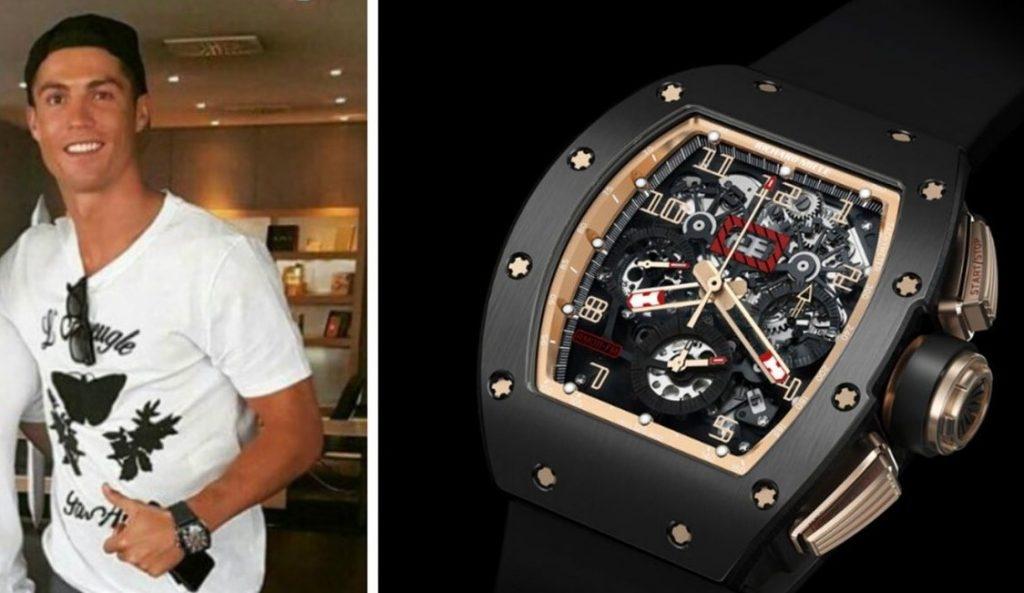 Cristiano Ronaldo Wearing a RM11 NTPT Carbon Rose Gold Romain Grosjean Lotus F1 Flyback Chronograph