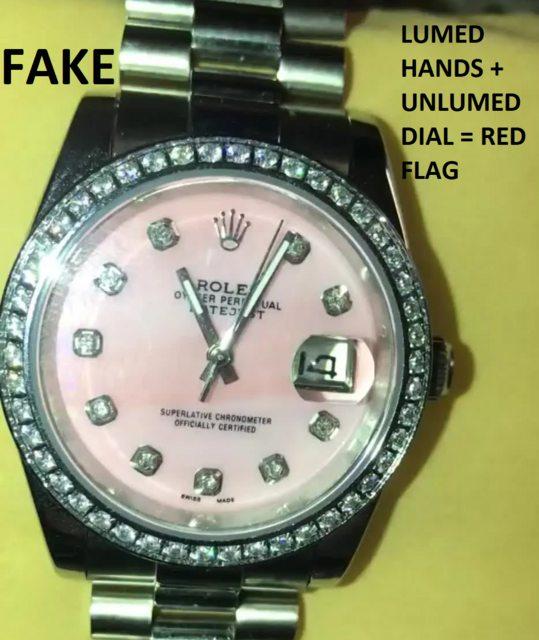 lumed hands on an unlumed Rolex dial