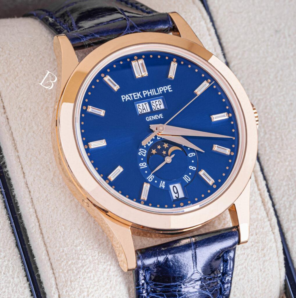 Patek Philippe Complications Annual Calendar Rose Gold Diamond and Blue Dial Watch 5396R-015
