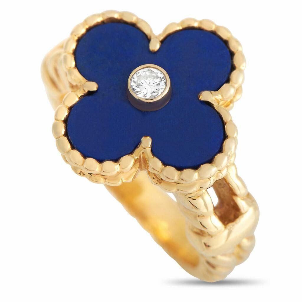 Van Cleef Arpels Alhambra 18K Yellow Gold Diamond and Lapis Ring