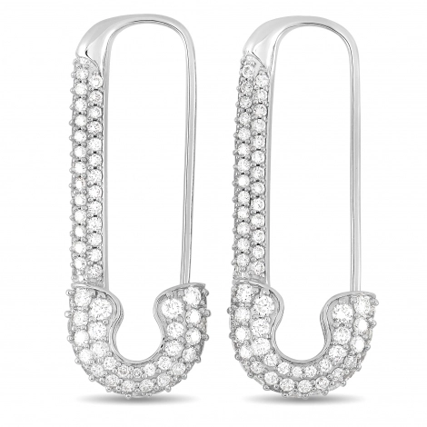 Shop White Gold Diamond Safety Pin Dangle Earrings