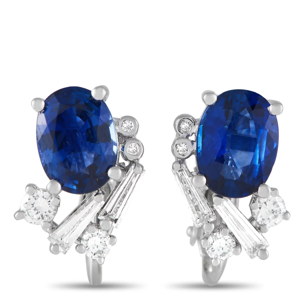 LB Exclusive 18K White Gold 0.60ct Diamond and Sapphire Earrings
