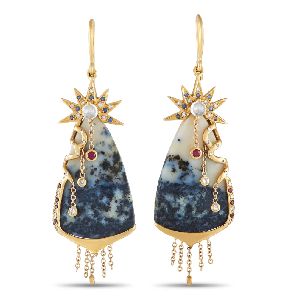 LB Exclusive 18K Yellow Diamond, Azurite, Sapphire, and Ruby Earrings
