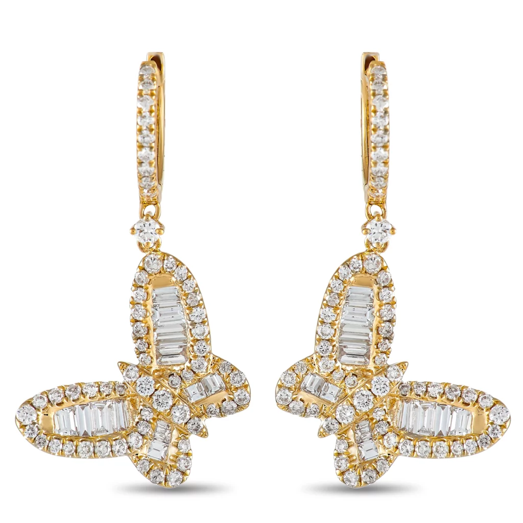 Shop Rose Gold Diamond Butterfly Dangle Earrings 