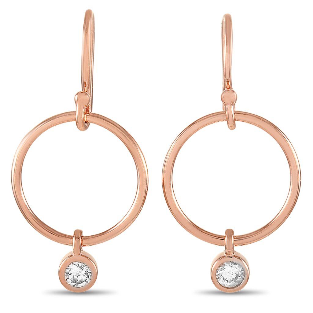 Shop Rose Gold Hoop Dangle Earrings with Diamond Pendant