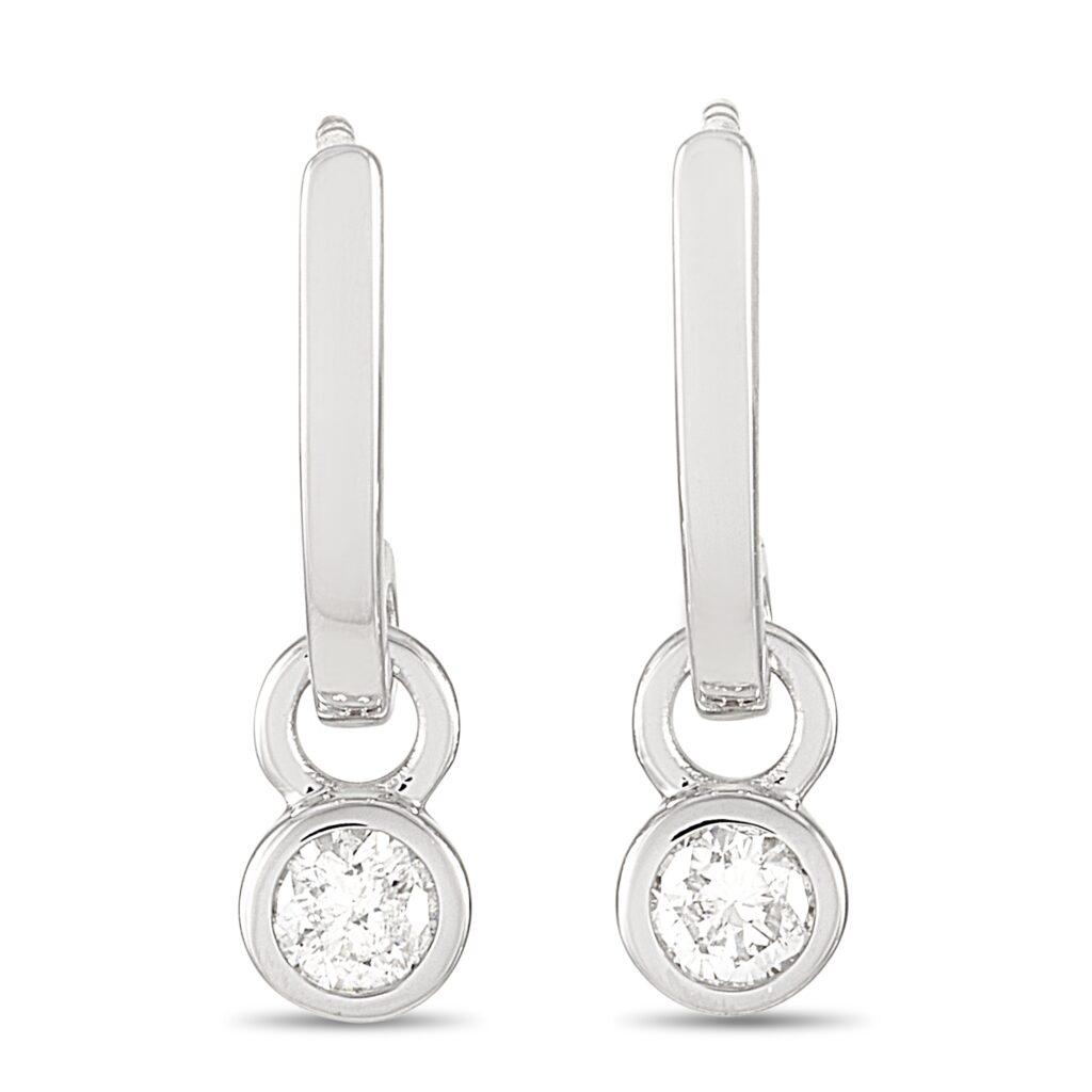 Shop Simple White Gold Dangle Earrings with Diamond Pendant