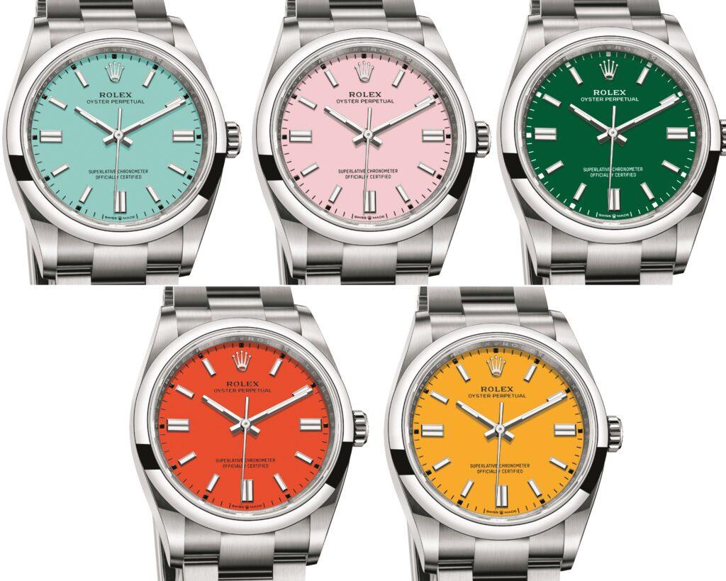 Colorful lacquer dials debuted on the Rolex Oyster Perpetual lineup in 2020