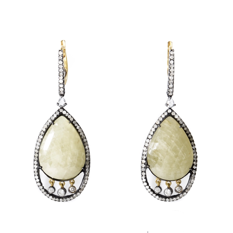 LB Exclusive 18K Gold & Stainless Steel Yellow Sapphire Diamond Earrings ER3860
