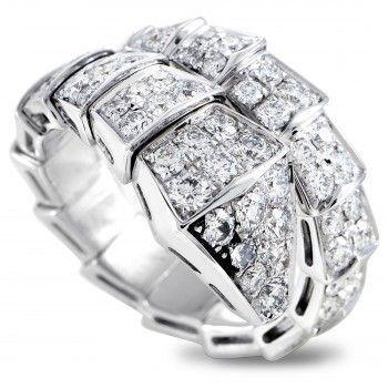 Bvlgari Serpenti 18K White Gold Full Diamond Pave Snake Ring