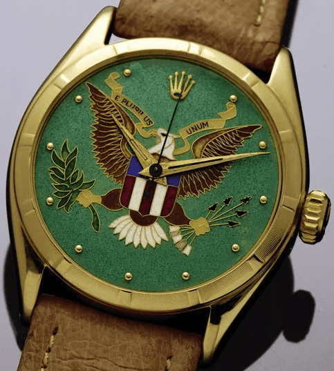 6085 with one-of-a-kind cloisonné  enamel bald eagle dial made by Carlo Poluzzi