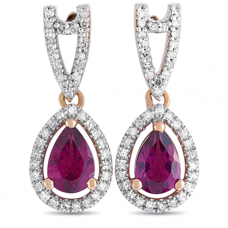Rose Gold Hoop Dangle Earrings with Diamond Pendant