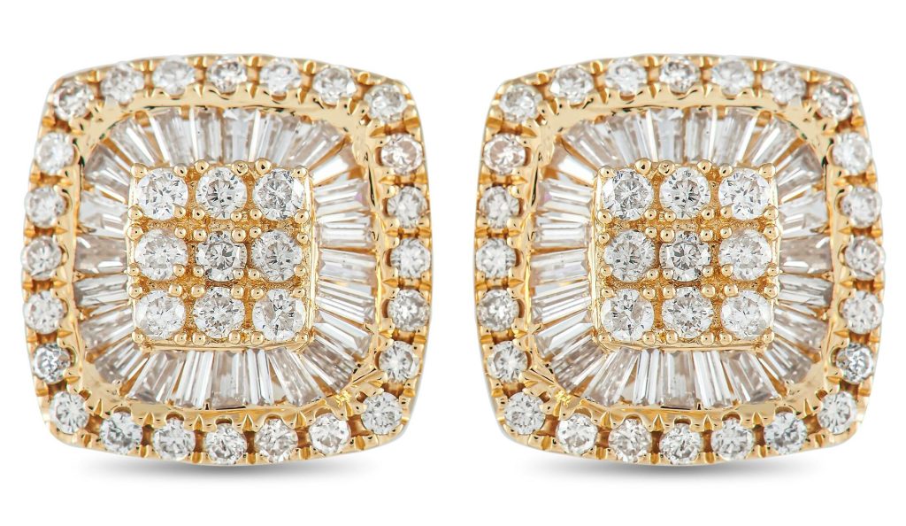 LB Exclusive 14K Yellow Gold 1.33 ct Diamond Cushion Stud Earrings