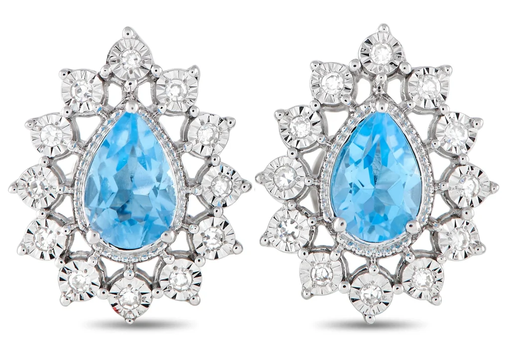 LB Exclusive 14K White Gold 0.10ct Diamond and Topaz Earrings