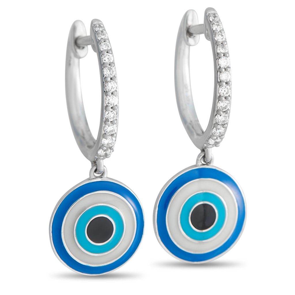 LB Exclusive 14K White Gold 0.22 ct Diamond Evil Eye Drop Earrings
