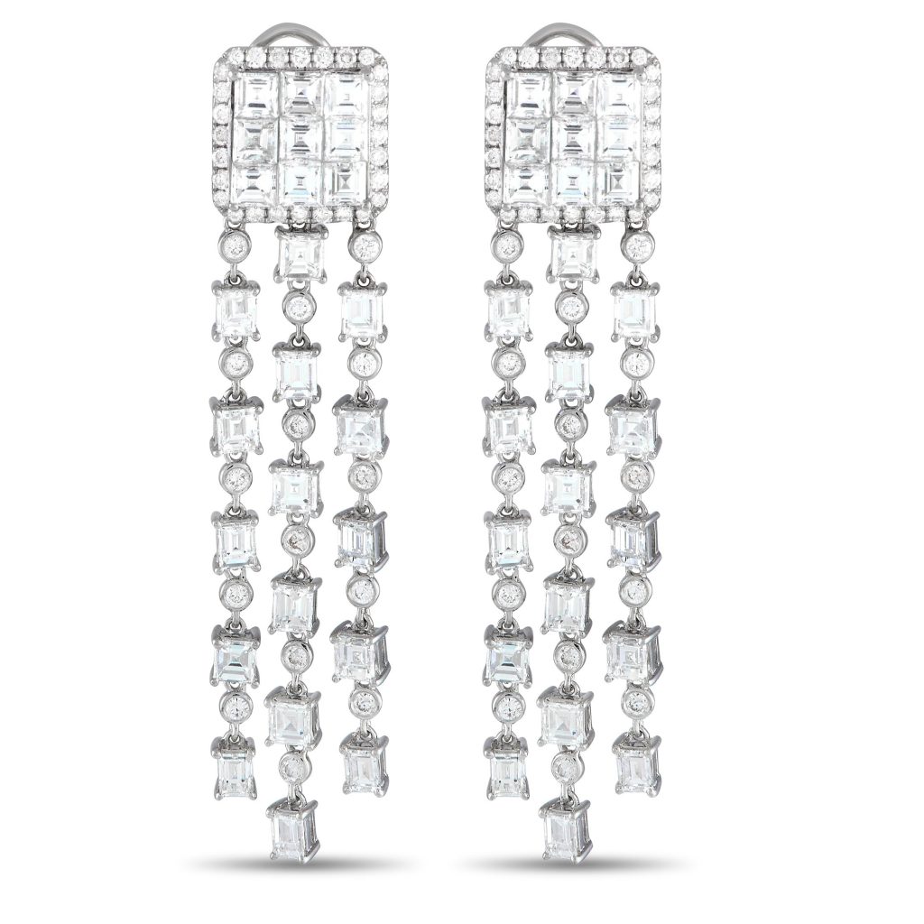 LB Exclusive 18K White Gold 12.83ct Diamond Dangle Earrings