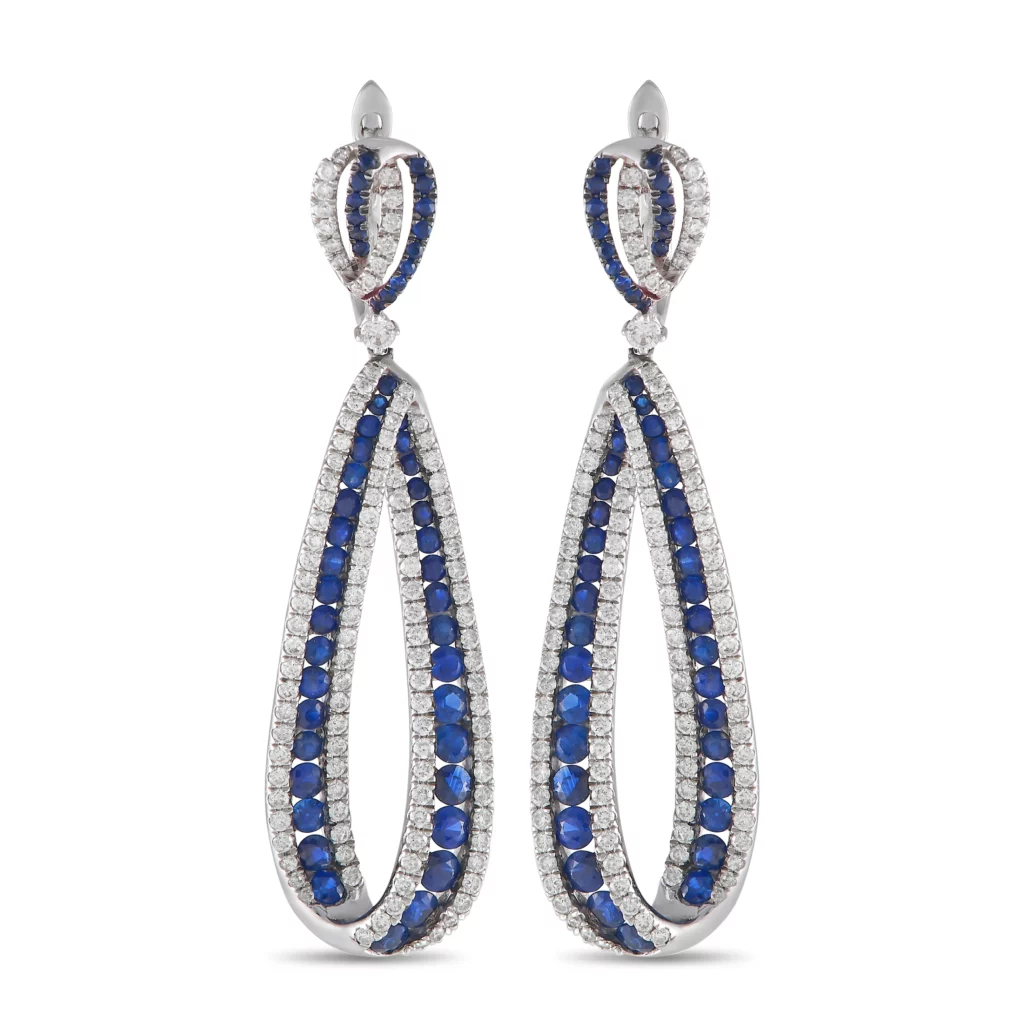 LB Exclusive 18K White Gold 2.0ct Diamond and Sapphire Earrings