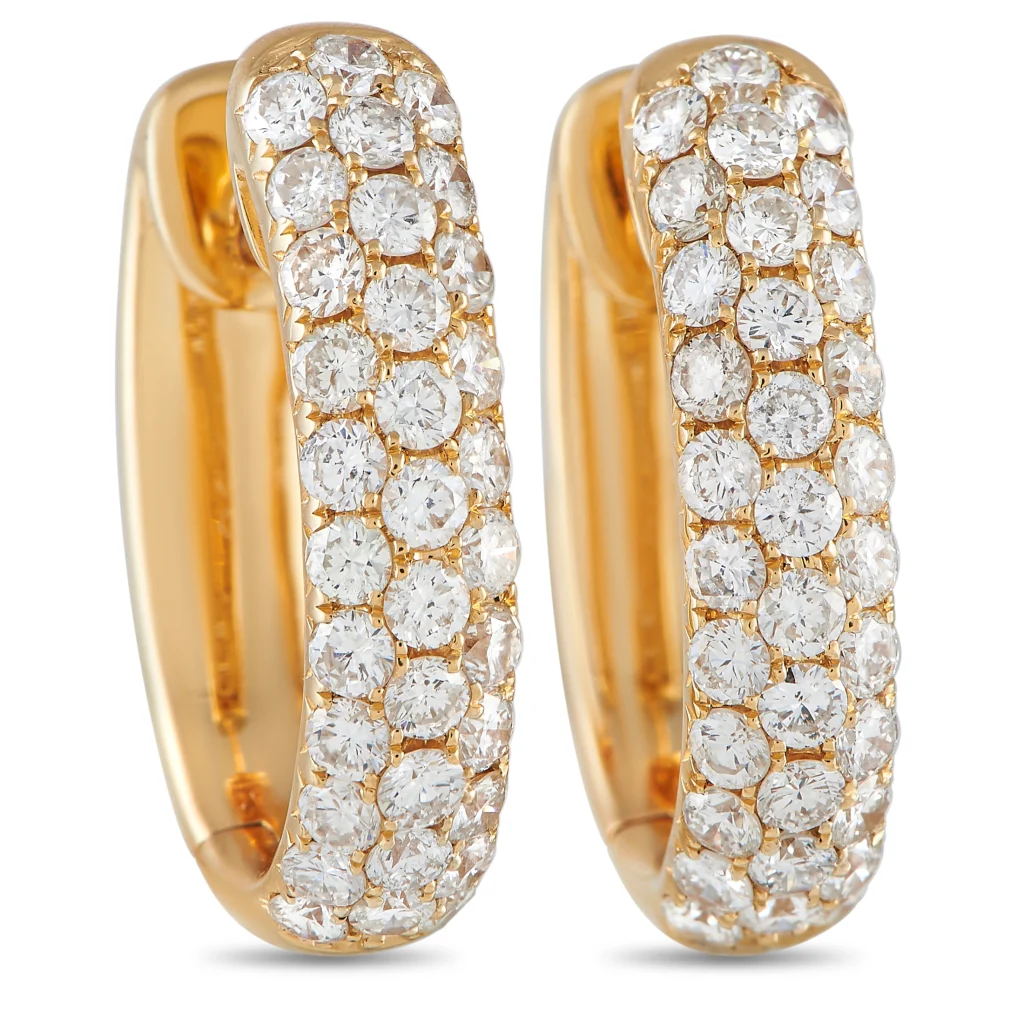 LB Exclusive 18K Yellow Gold 2.00ct Diamond Huggie Hoop Earrings