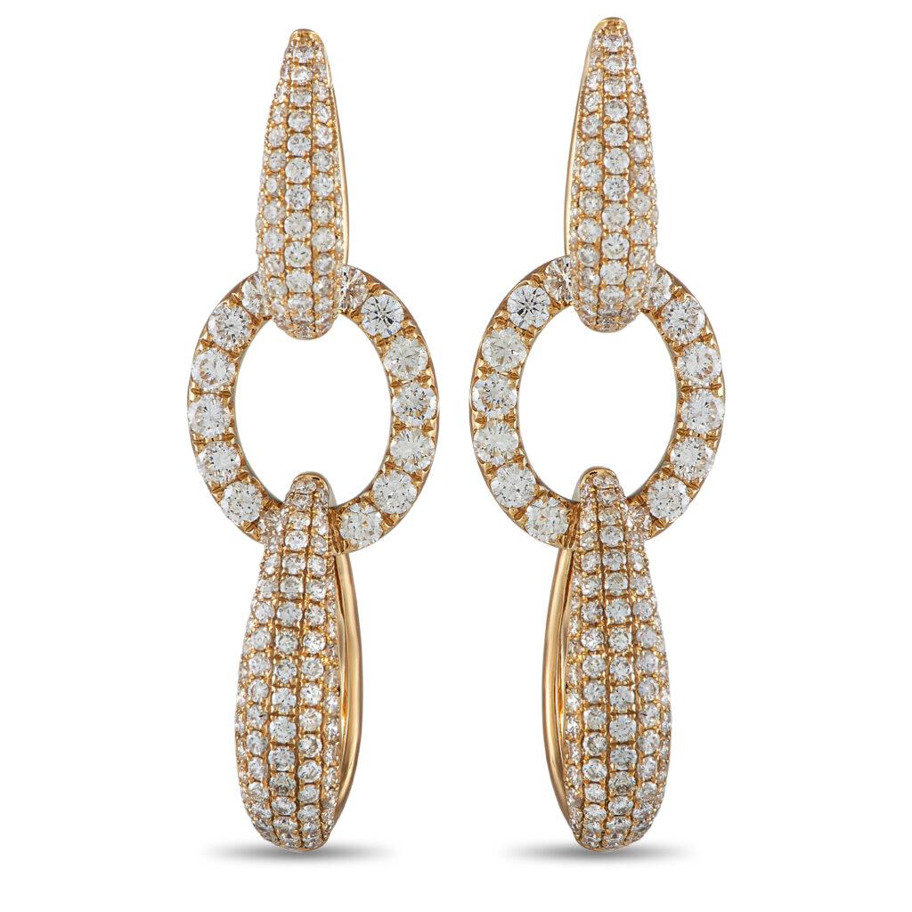 LB Exclusive 18K Yellow Gold 4.30ct Diamond Link Drop Earrings