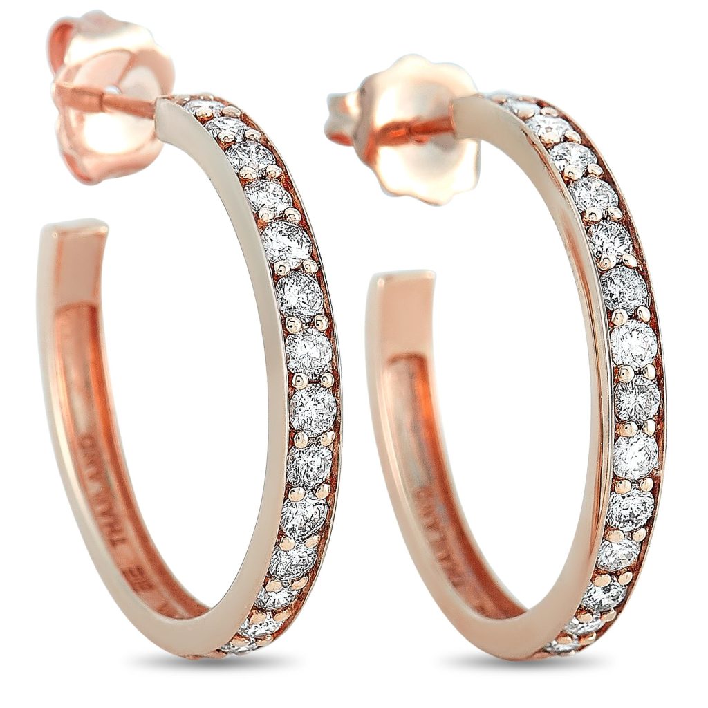 LB Exclusive 14K Rose Gold 0.75 ct Diamond Hoop Earrings
