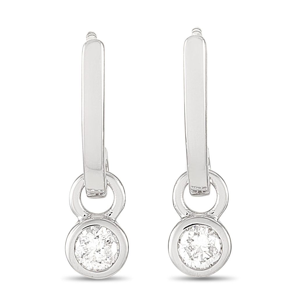 Shop Simple White Gold Dangle Earrings with Diamond Pendant