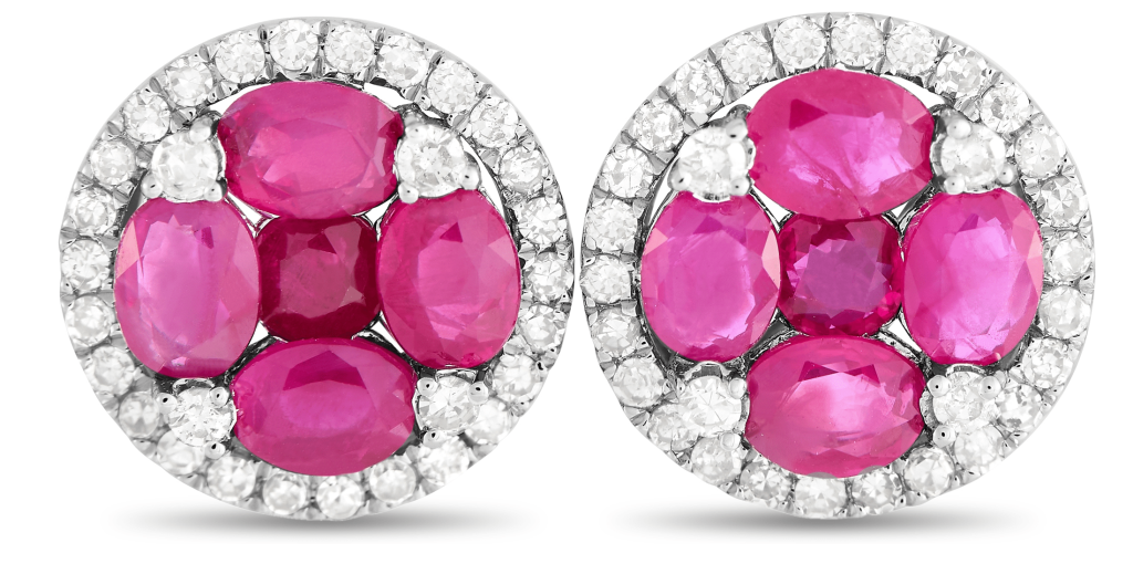 LB Exclusive 14K White Gold 0.36 ct Diamond and Ruby Earrings
