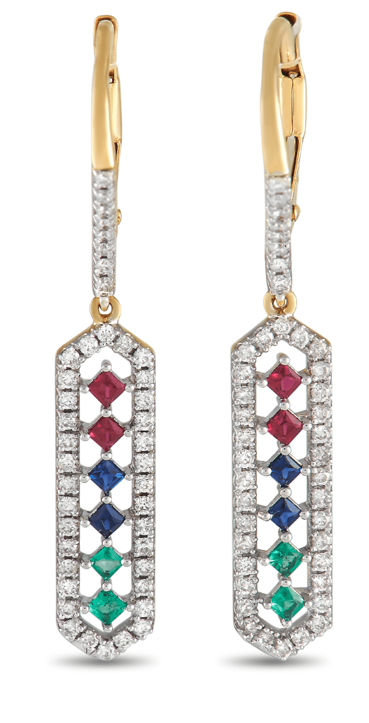 LB Exclusive 14K Yellow Gold 0.43 ct Diamond and Sapphire Earrings
