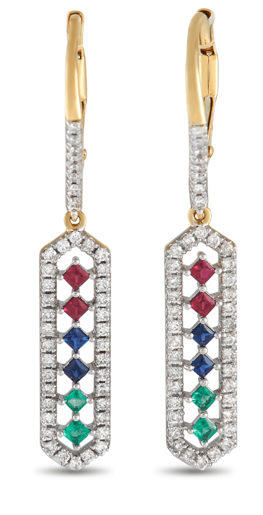 LB Exclusive 14K Yellow Gold 0.43 ct Diamond and Sapphire Earrings
