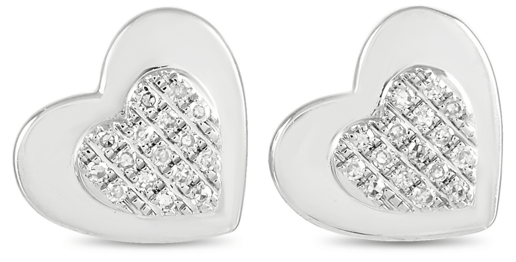 LB Exclusive 14K White Gold 0.07 ct Diamond Heart Stud Earrings