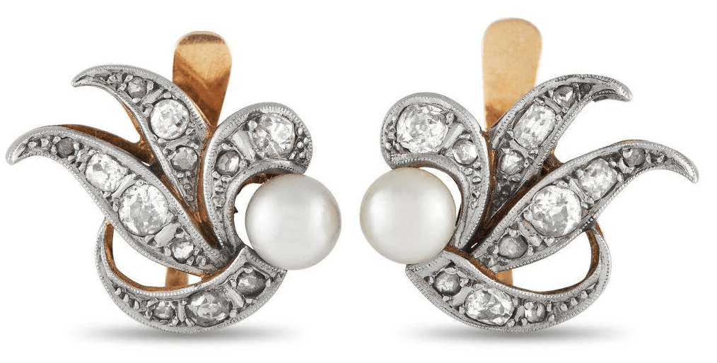 LB Exclusive Antique 18K Rose Gold 0.70ct Diamond and Pearl Earrings


