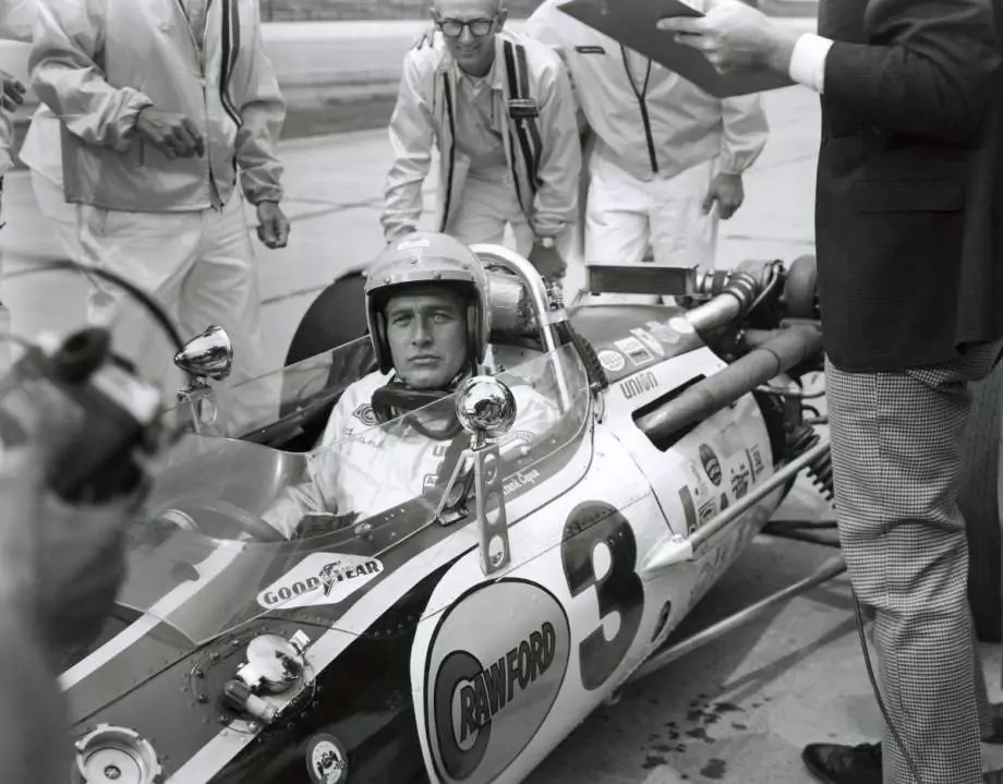 Paul Newman in a racecar in the movie Winning (1969)